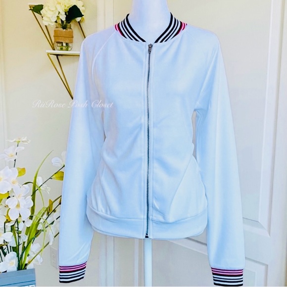 NWT Varsity Stripe Front Zip Light Weight Bomber Style Jacket Size S - Picture 8 of 8
